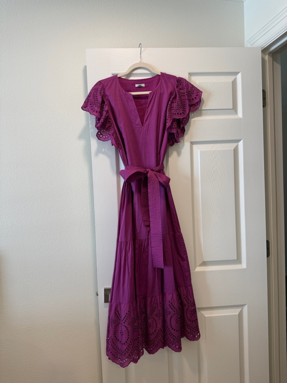 Rails Fuchsia Eyelet Flutter-Sleeve Maxi Dress